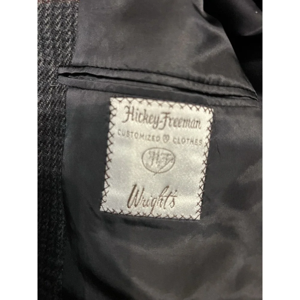 Hickey Freeman Mens Wool Sport Coat 46L Charcoal‎ Gray Plaid Blazer